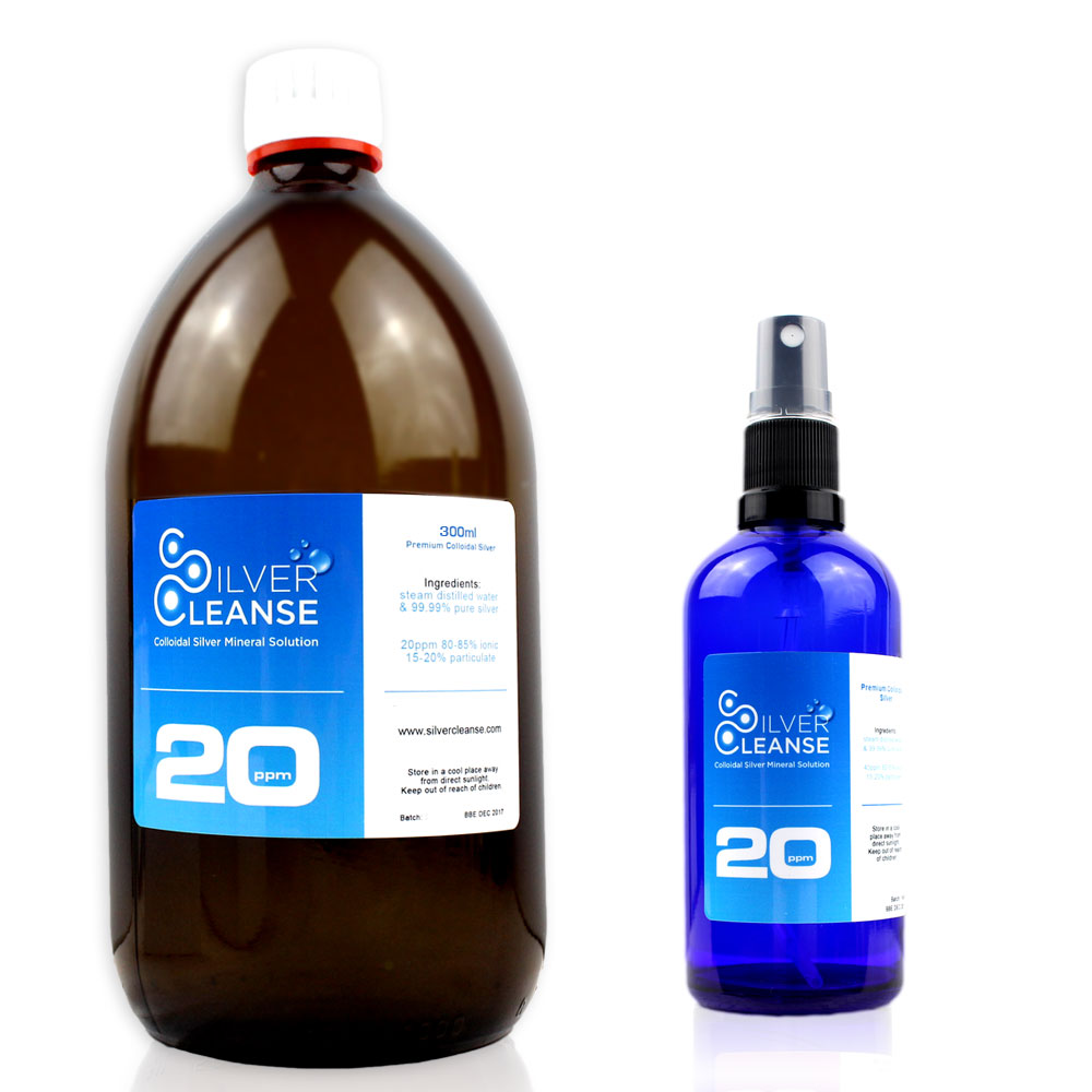 SilverCleanse 300ml Colloidal Silver (20 ppm) refill bottle + 30ml Spray - Ionic Immune Support!