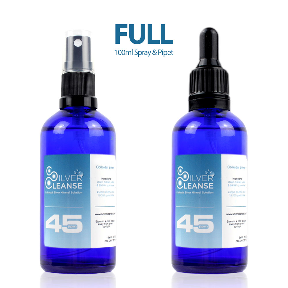 SilverCleanse™ 45ppm colloidal silver 100ml Colloidal Silver Spray & 100ml Colloidal Silver Pipet SilverCleanse Double Pack