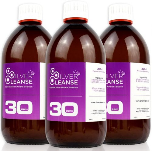 SilverCleanse Colloidal Silver 30ppm Triple Pack (3x 300ml Glass Bottles & T/E Cap)