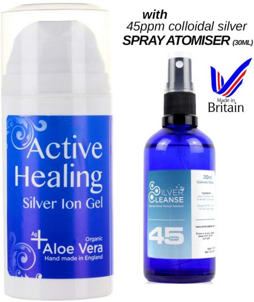 SilverCleanse Silver Ion Gel (Colloidal Silver Gel) with Soothing Aloe Vera (Colloidal Silver Gel + 45ppm Spray Atomiser)