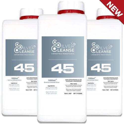 3X SilverCleanse Colloidal Silver 1000ml in Robust UN Container (45ppm)